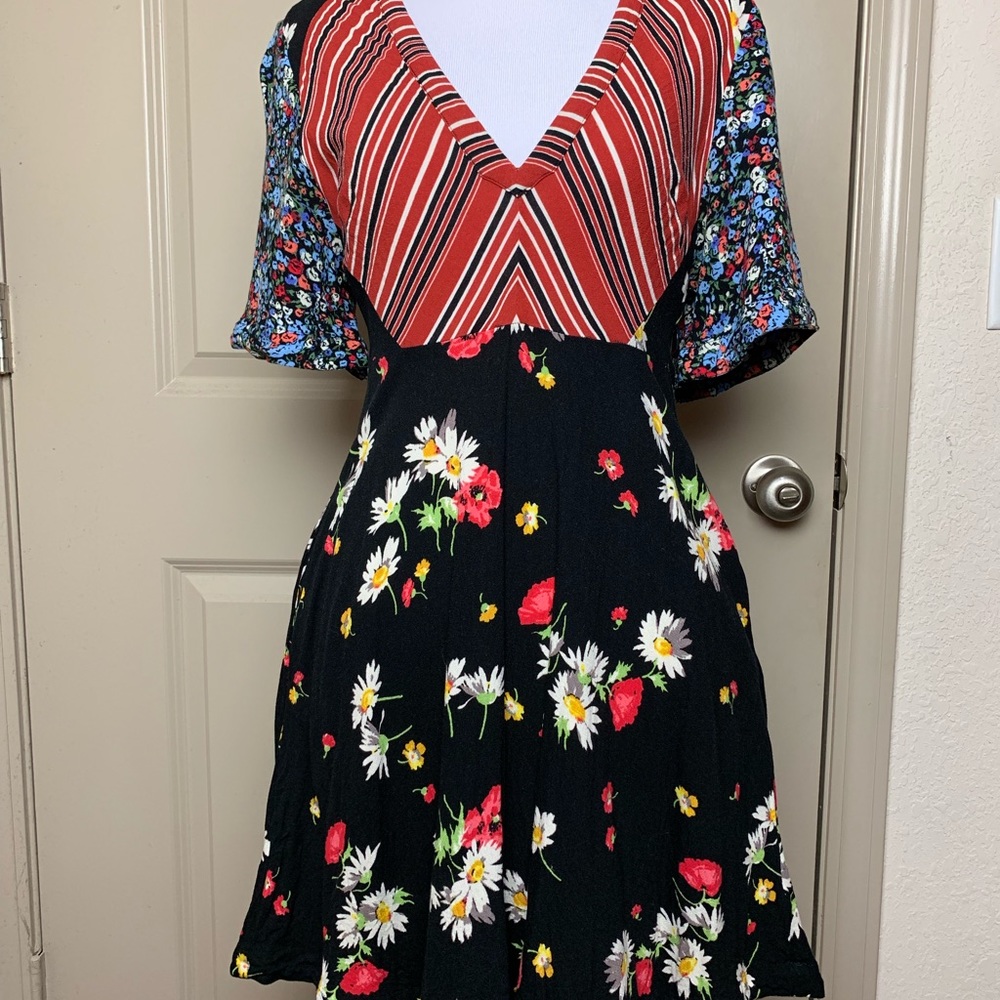 Free People Black and Red Floral Mini Dress